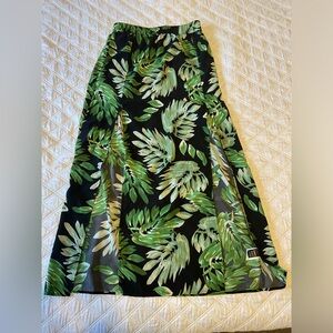 High Waist Tropical Print Slit Skirt
